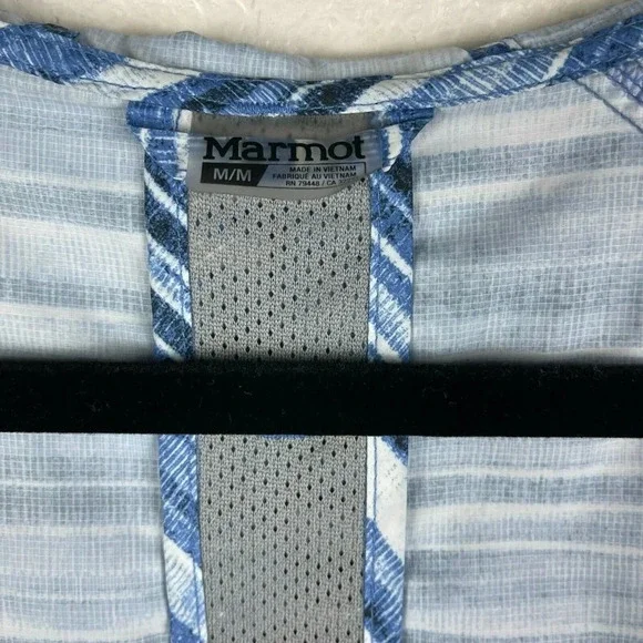 Marmot Jacket Women's Sz M Muse Track Hooded Full Zip Athletic Striped Blue - Picture 11 of 12